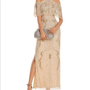 Aidan Mattox Light Gold Cold Shoulder Long Dress NWT